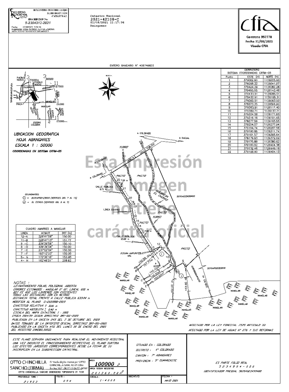 Plano catastrado de Colorado, Abangares